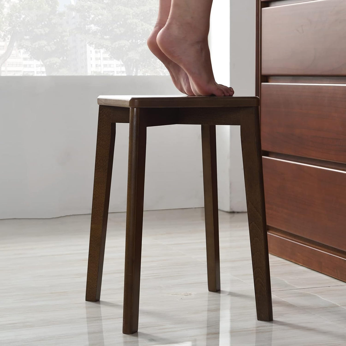 Wooden Stool Square Solid Wood Dressing Table Makeup Seat Brown Aibiju YDEU-1500