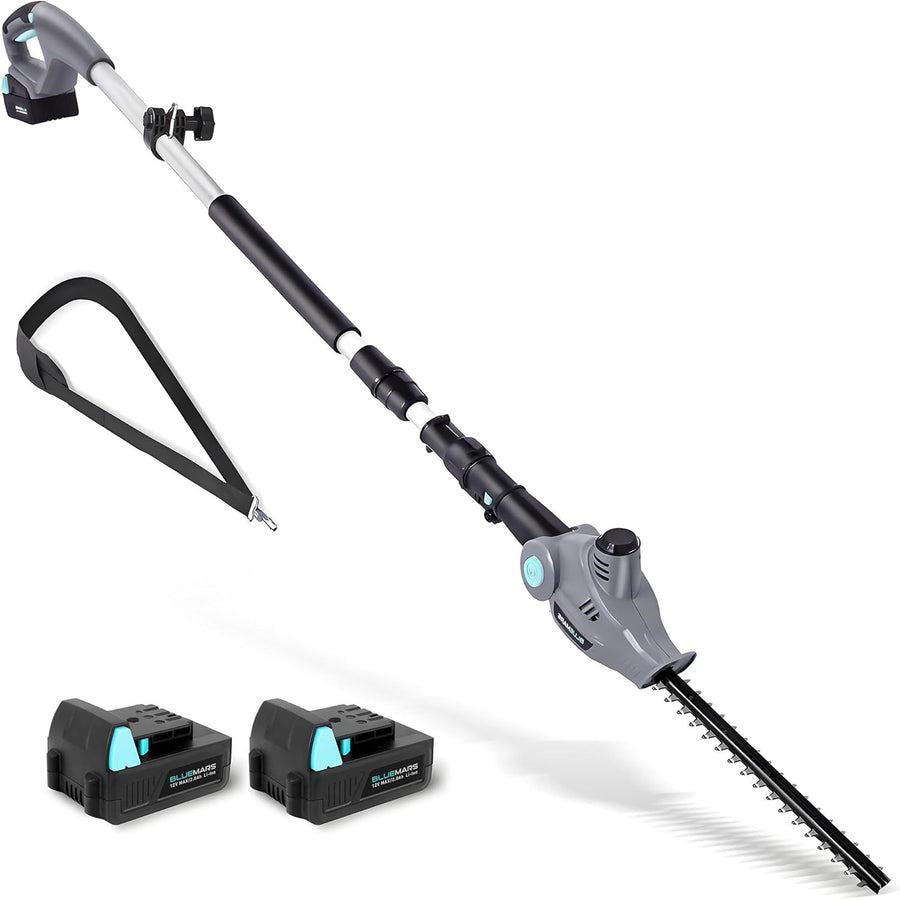 Gardening tool with two batteries on a white background