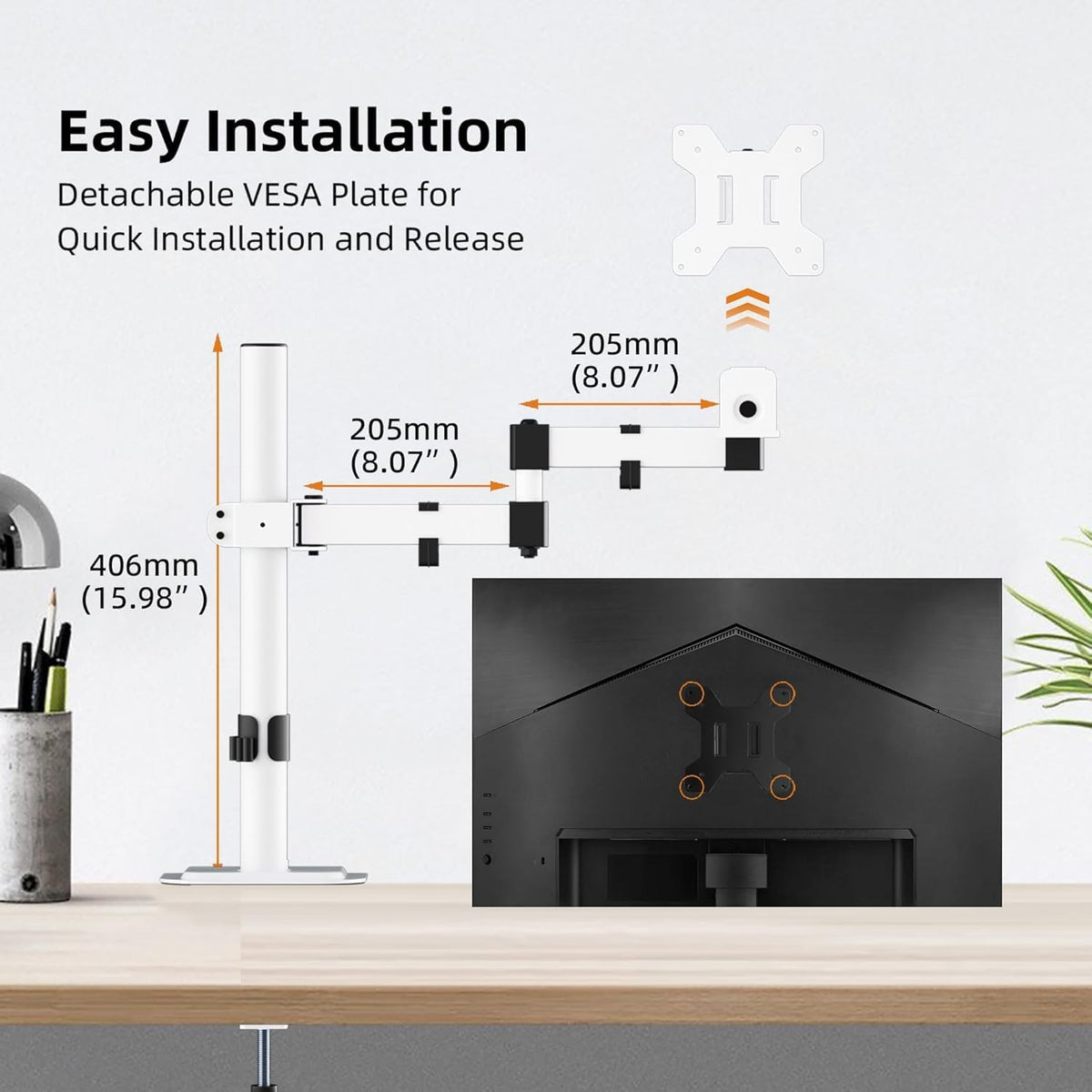 Single Monitor Arm 13-32 Inch 10kg Adjustable VESA Desk Mount White Screen Stand