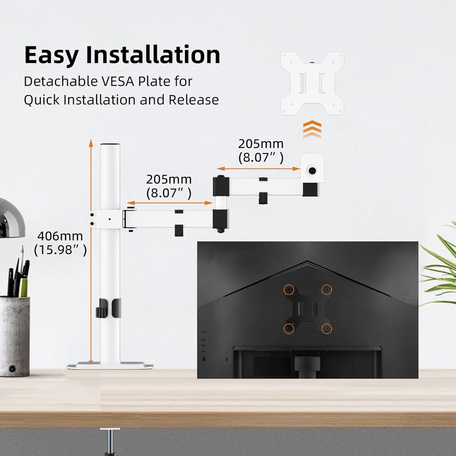 Single Monitor Arm 13-32 Inch 10kg Adjustable VESA Desk Mount White Screen Stand