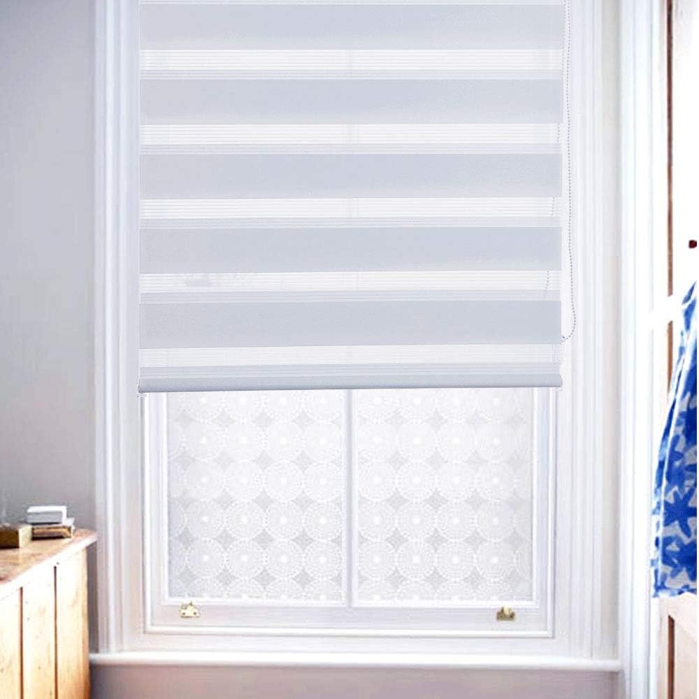 Zebra Roller Blind Day Night Curtain 2 Pack Easy Fix 105x150cm White SMONTER