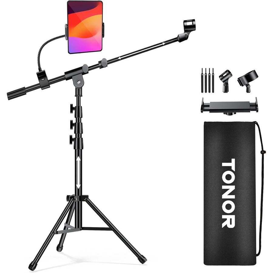 Microphone Stand Tripod Boom Arm Tablet Phone Holder Adjustable TONOR Floor