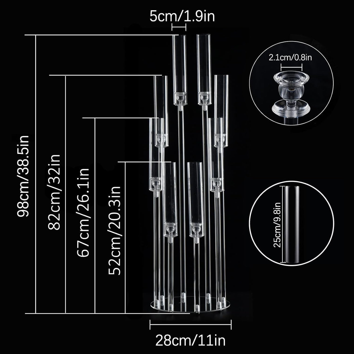 Acrylic Candelabra Centrepiece 8 Arms 38.5 Inch Wedding Candle Holder