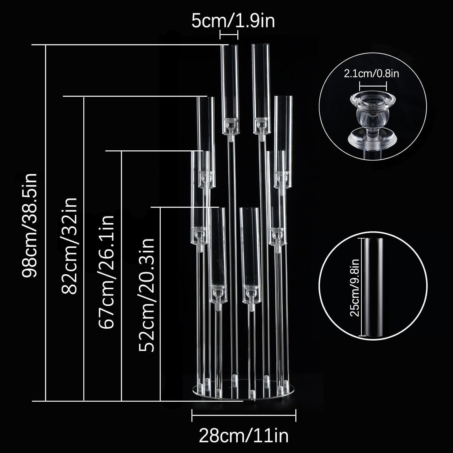 Acrylic Candelabra Centrepiece 8 Arms 38.5 Inch Wedding Candle Holder
