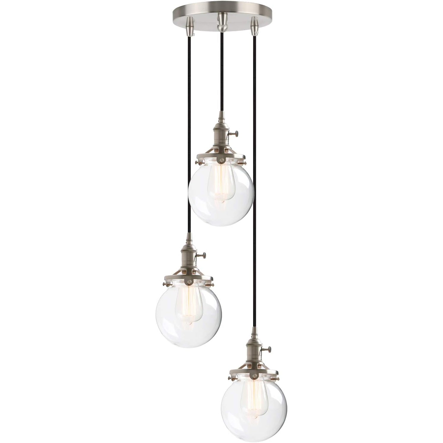 Phansthy Vintage Industrial Pendant 3-Light Chandelier, Globe Glass Shade E27