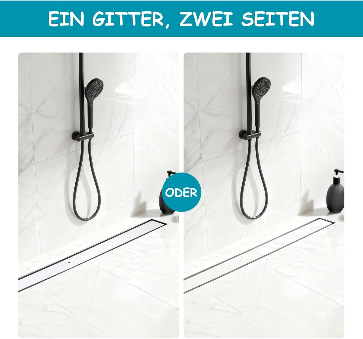 Linear Shower Drain 100cm 304 Stainless Steel Tile Insert 360 Siphon DN40 DN50
