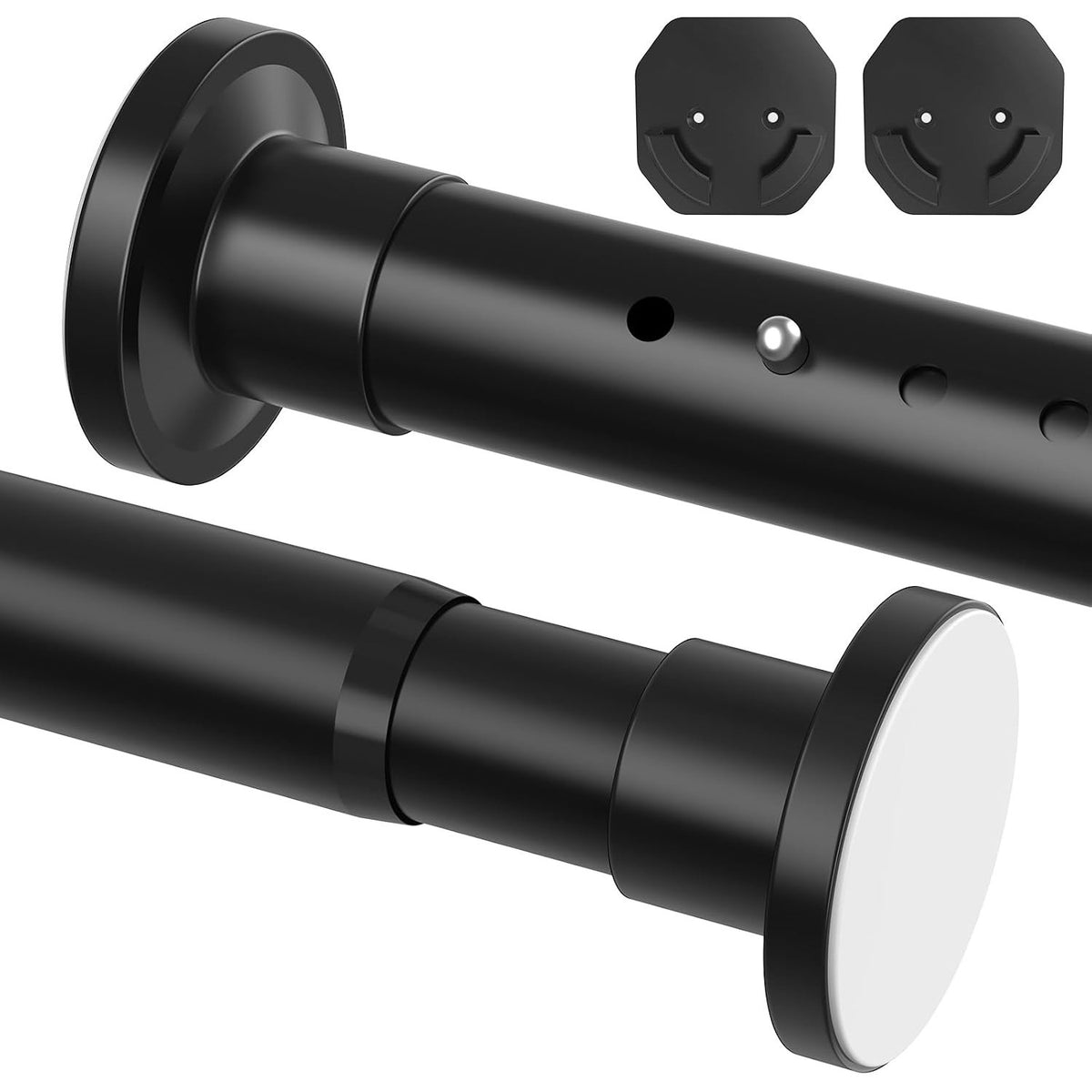 Tension Curtain Rod 98-330cm 32mm Extendable Black Pole 2 Wall Bases No Drill
