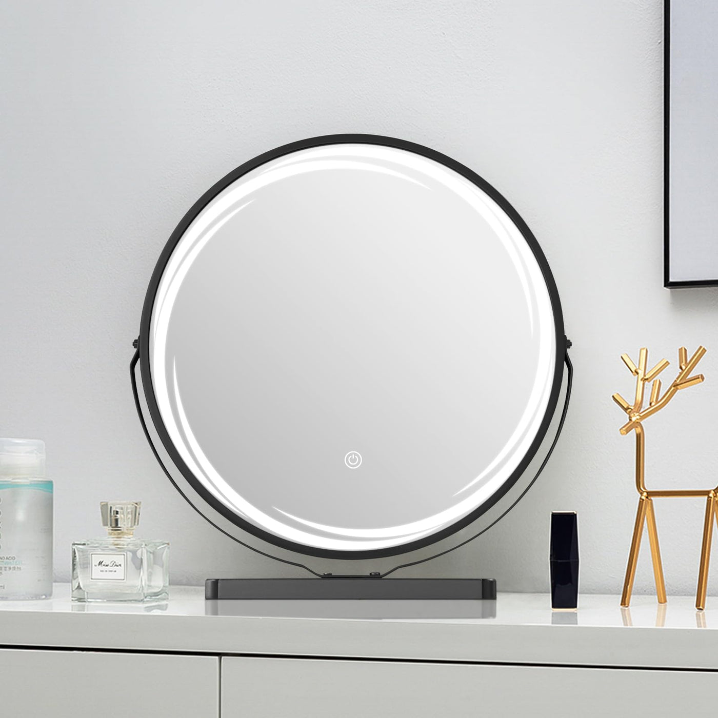 YOSHOOT 45cm Round LED Vanity Mirror, Dimmable 3-Mode, Swivel Makeup Mirror, Gold