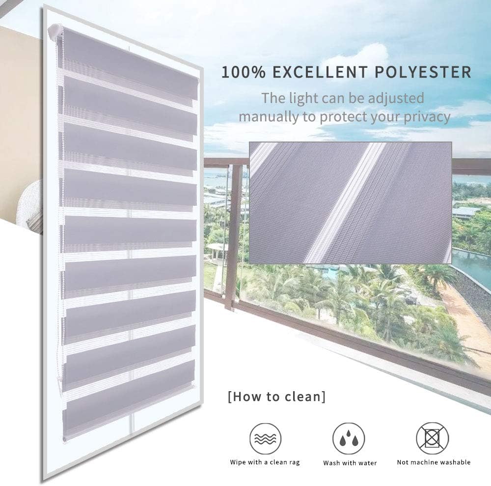 Zebra Roller Blind Day Night Easy Fix 105x150cm Grey Window Blind SMONTER