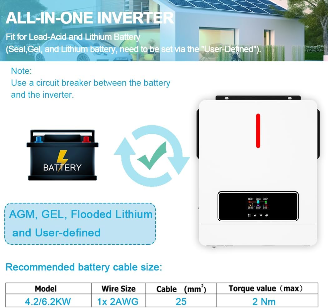 Solar Hybrid Inverter 6.2KW MPPT 120A 24V 48V WiFi Off Grid Y&H 6500W