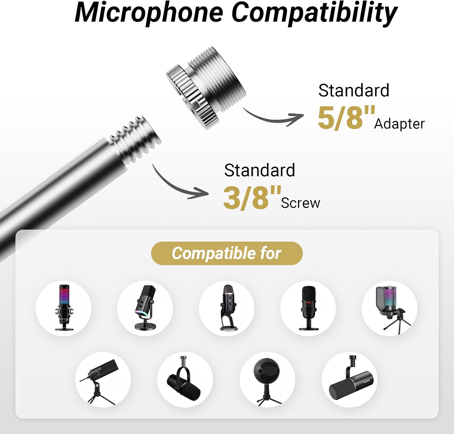 Microphone Boom Arm Low Profile Adjustable Desk Mount TONOR Black Mic Stand