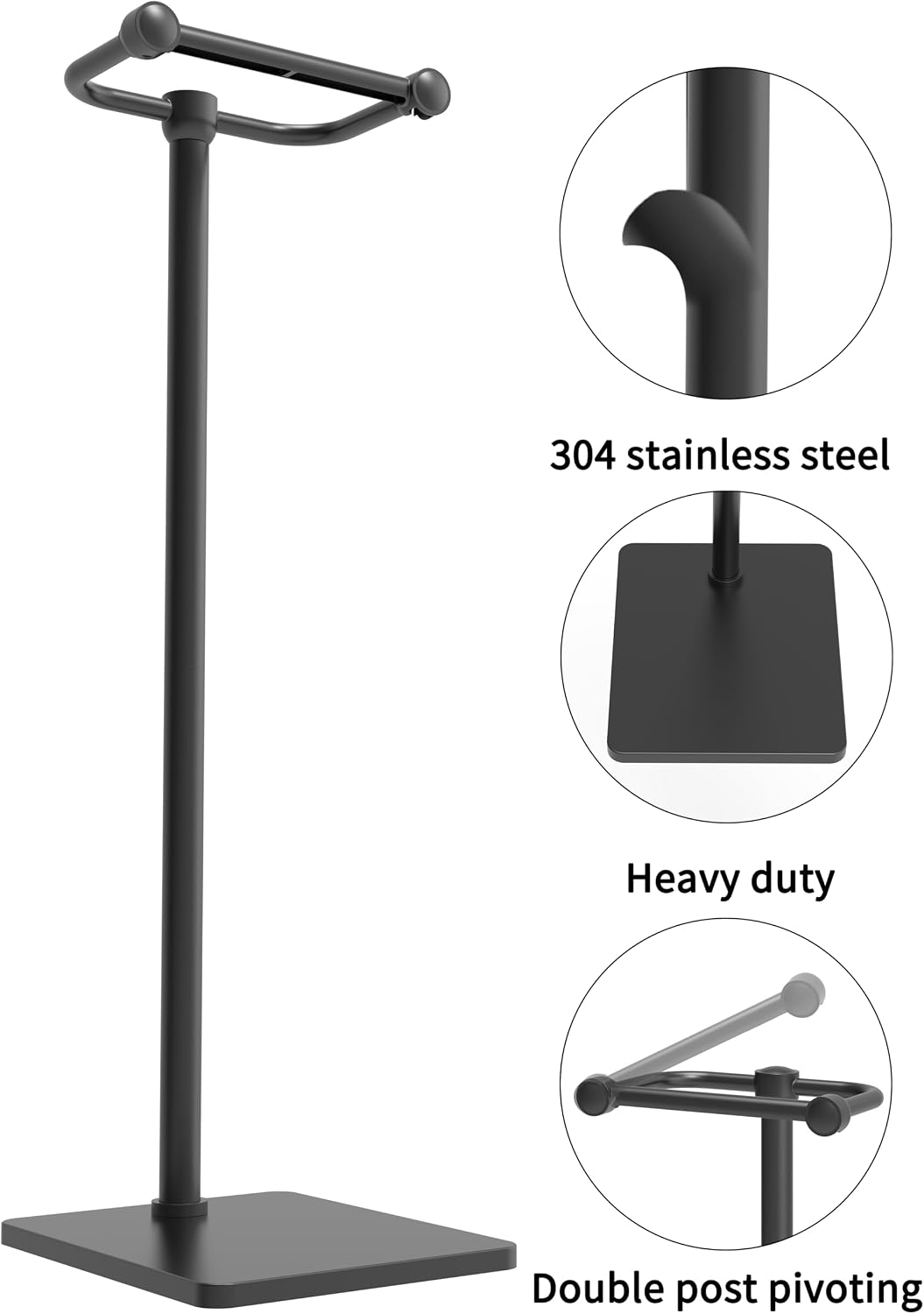 Freestanding Toilet Roll Holder Stainless Steel Weighted Base Black Bathroom Stand