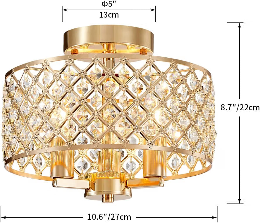 Crystal Ceiling Light 3 Light Gold Semi Flush Modern Chandelier Saint Mossi Home