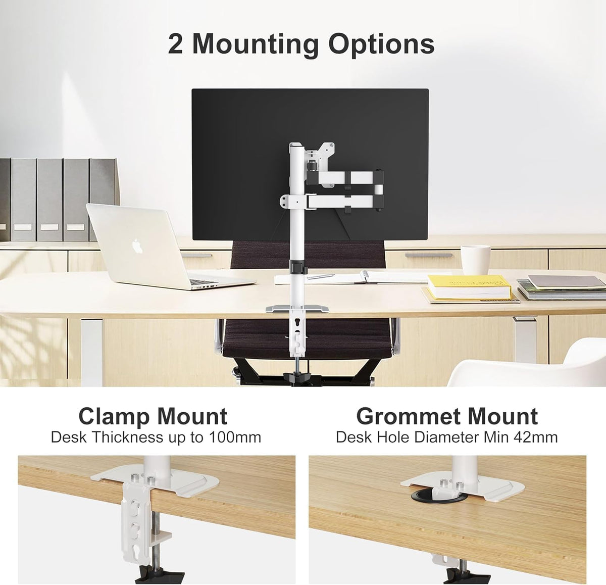 Single Monitor Arm 13-32 Inch 10kg Adjustable VESA Desk Mount White Screen Stand