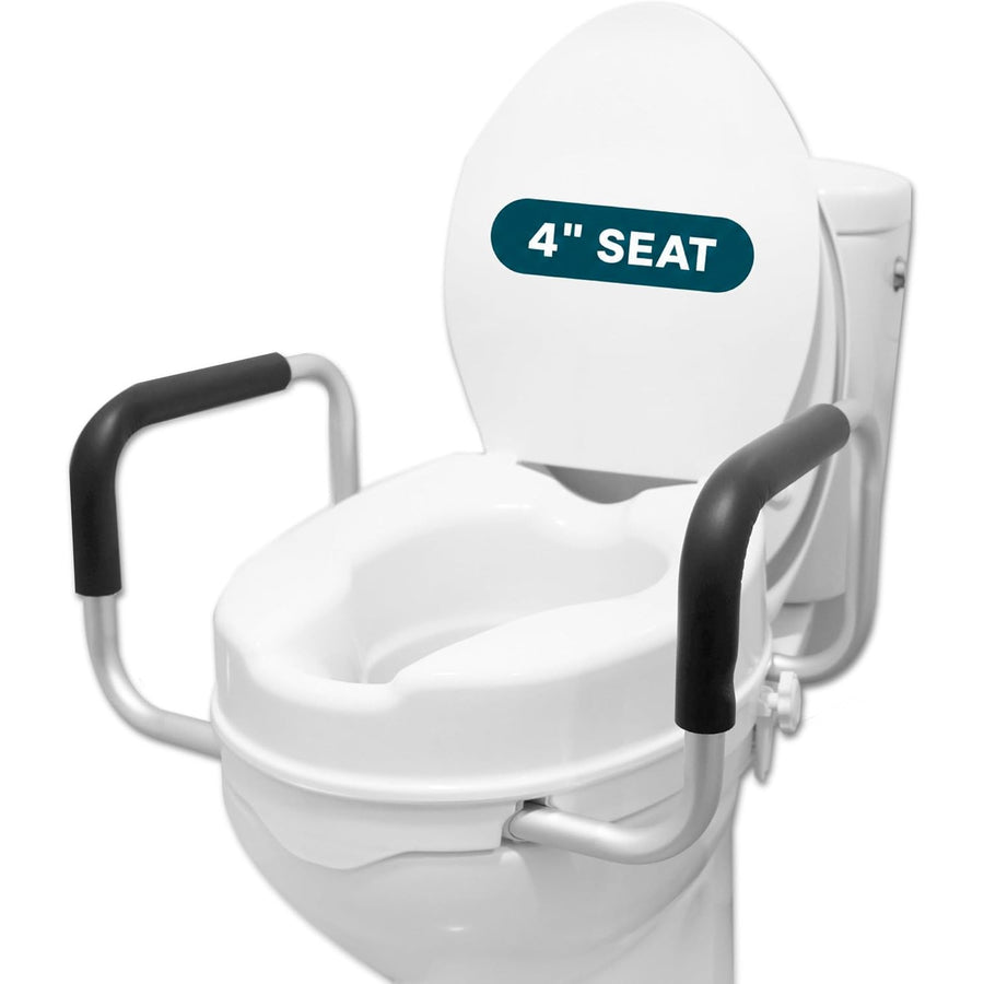 Raised Toilet Seat 10cm with Handles Lid White Bathroom Mobility Aid PEPE