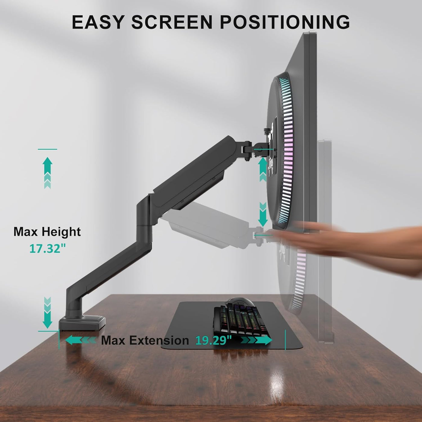 Single Monitor Arm 13-34 Inch Gas Spring Adjustable VESA Black WALI