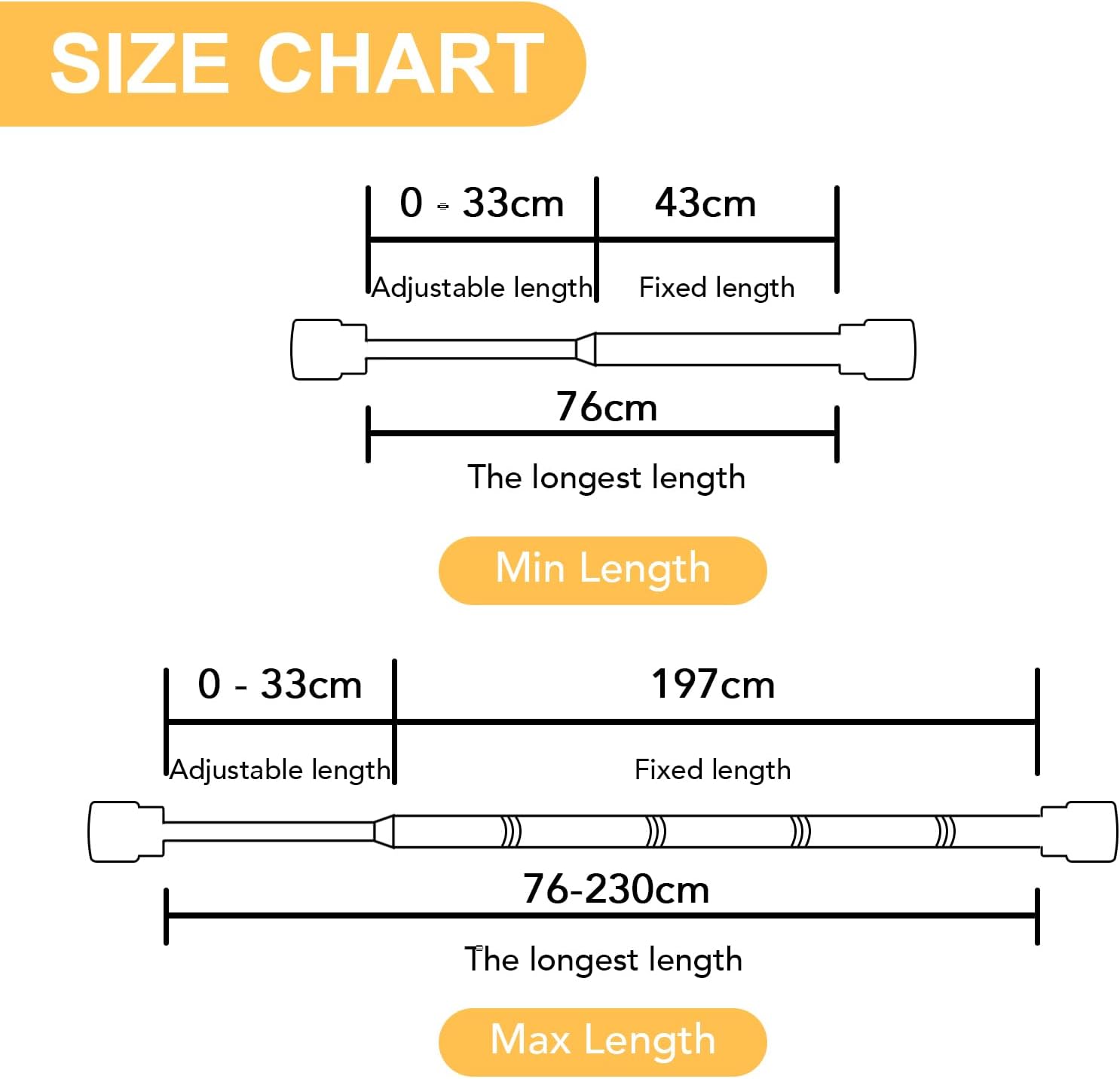 Curtain Poles 76-230cm 25mm Adjustable White Metal Finials 2 Pack BellaHills Set