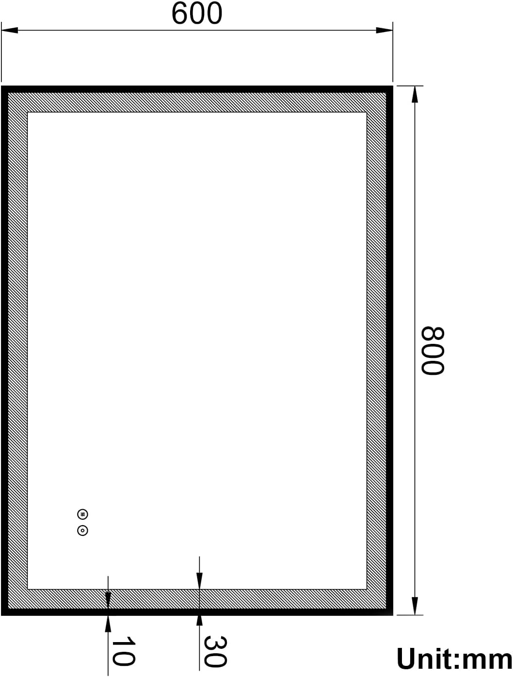 LED Bathroom Mirror 800x600mm Black Aluminium Frame Illuminated Vanity ELEGANT
