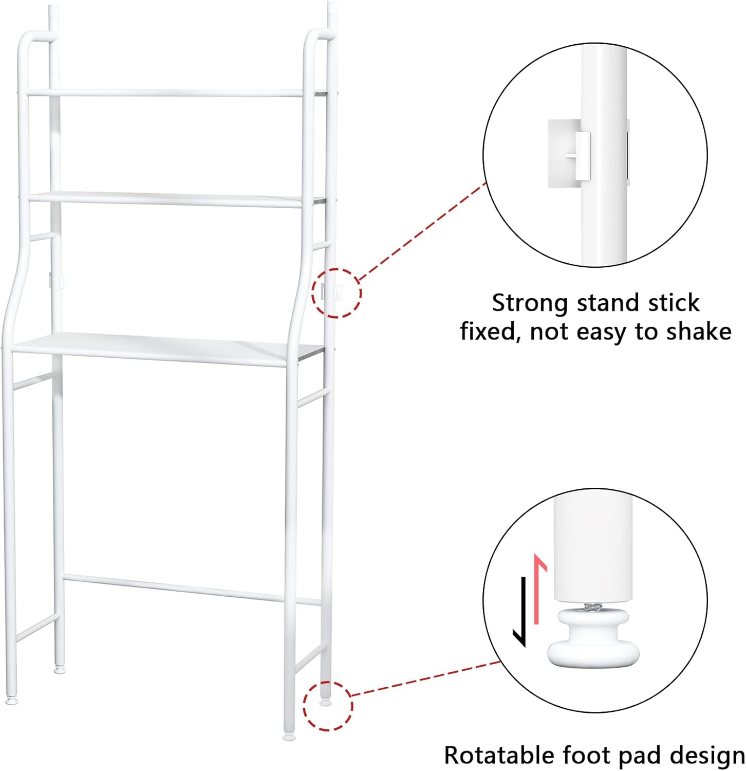 MOYIPIN 3-Tier Drum Washing Machine Storage Rack Space-Saving Bathroom, White