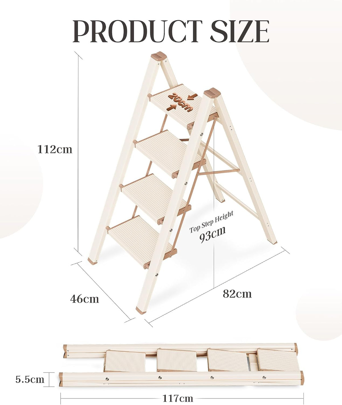 4 Step Ladder Foldable Step Stool Anti Slip Wide Pedal Home Kitchen Utility Steps