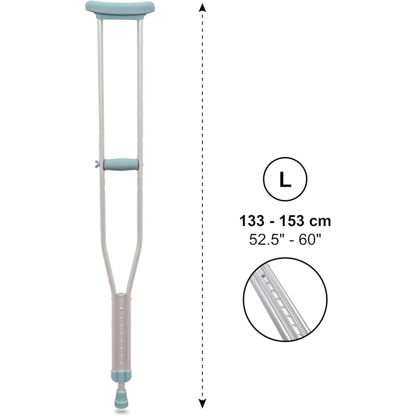 PEPE Adjustable Pair Underarm Crutches for Adults, Size L, Aluminum, Grey