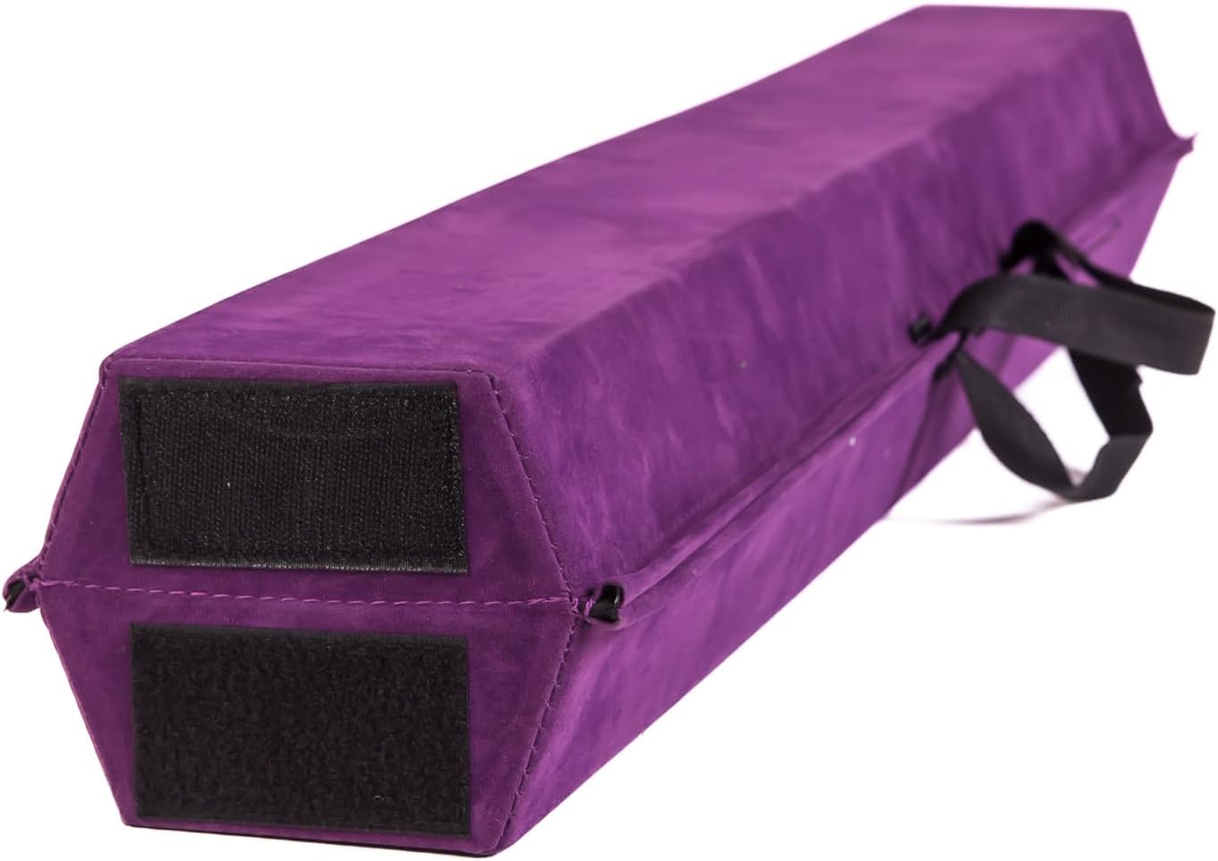 Purple gymnastics beam with black straps on a white background