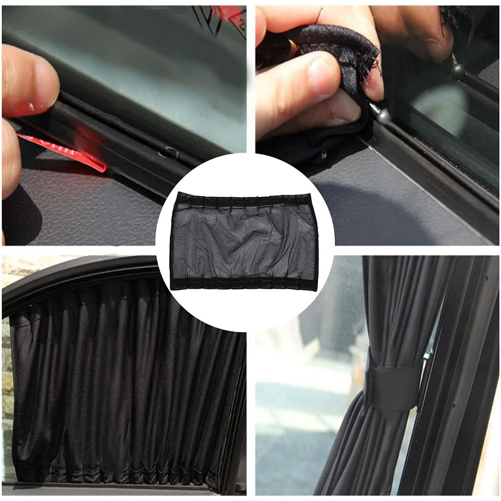 2 Pcs Car Side Window Sunshades, Adjustable UV Block Privacy Curtains, Black