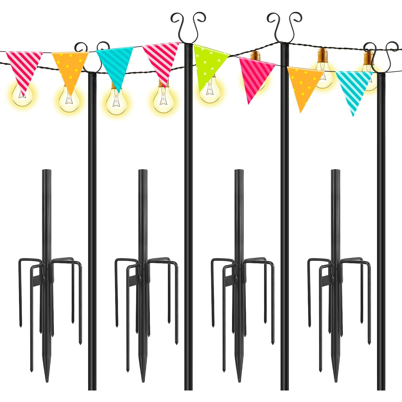 Urban Deco 4-Pack String Light Poles, 4-Prong Stand, Outdoor Decor, Black - Massive Discounts