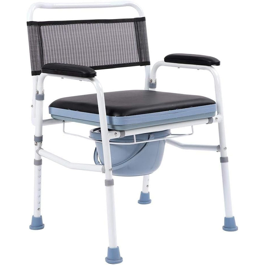 Height Adjustable Folding Commode Chair with Armrests, Portable Bedside Toilet - Massive Discounts