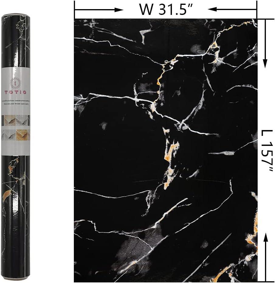 Wallpaper Black Marble Self Adhesive 31.5x157in Waterproof Oil Proof