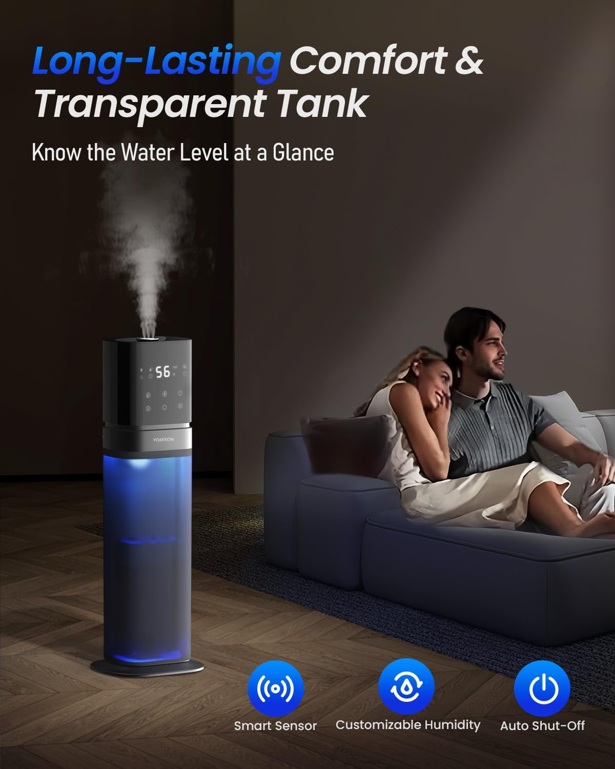 Humidifier 8L Top Fill Large Room Essential Oil Diffuser 12H Timer Blue YOKEKON