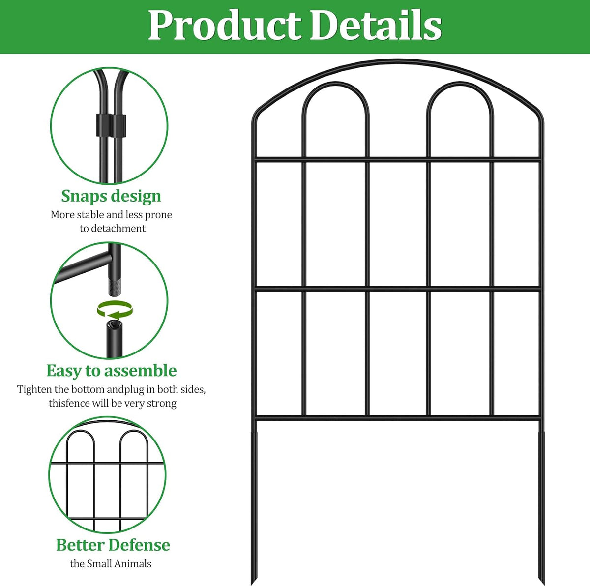 Garden Fence 10 Panels No Dig Picket Fence Outdoor Animal Barrier LIANTRAL