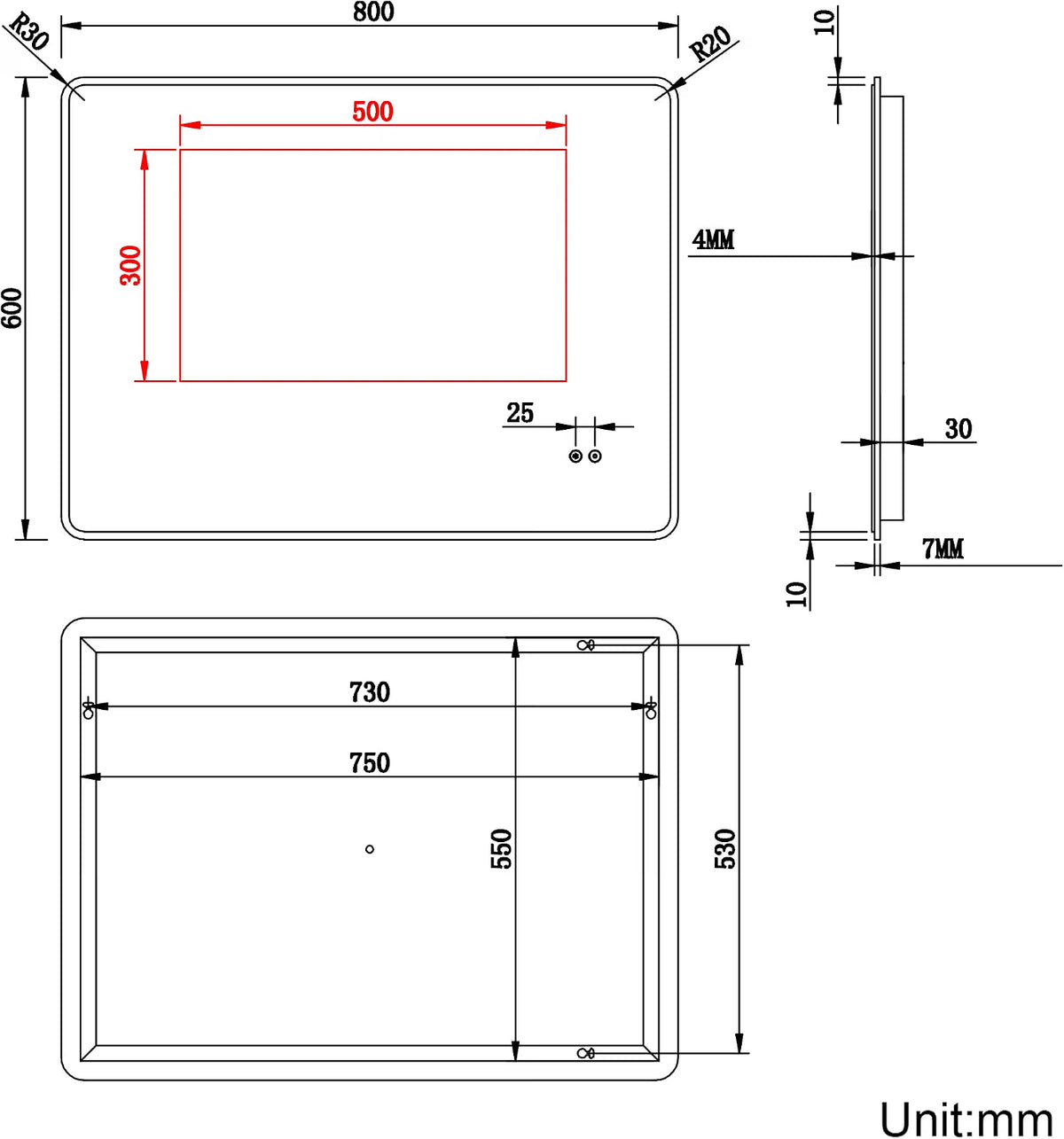LED Bathroom Mirror 800x600mm Bluetooth Shaver Socket Illuminated ELEGANT Mirror