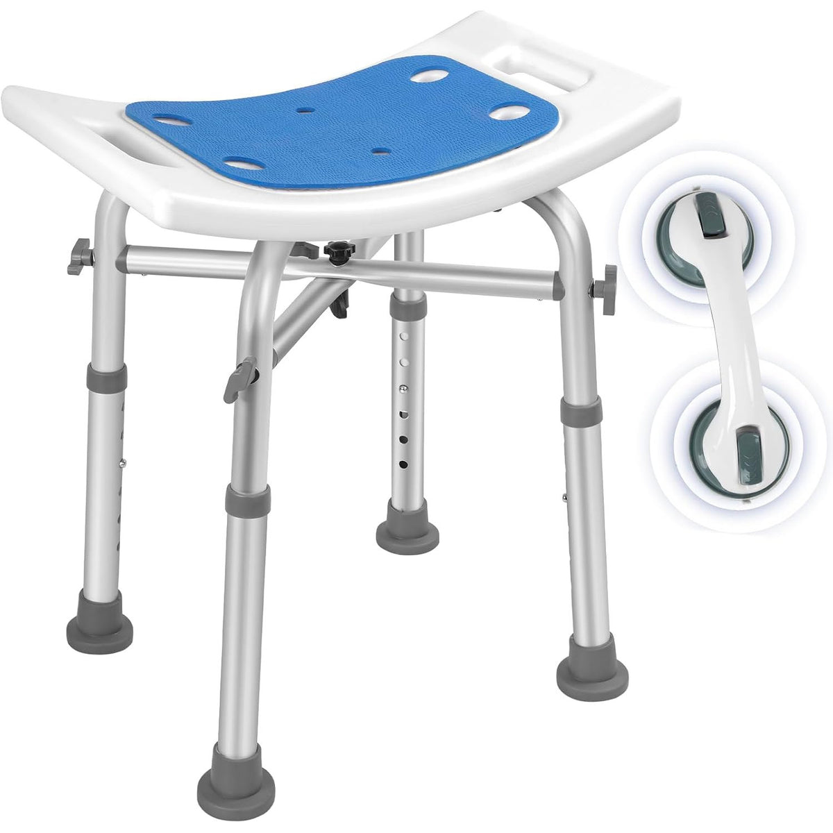 Shower Chair Adjustable Height Bath Stool Suction Grab Rail Bathroom Safety Seat