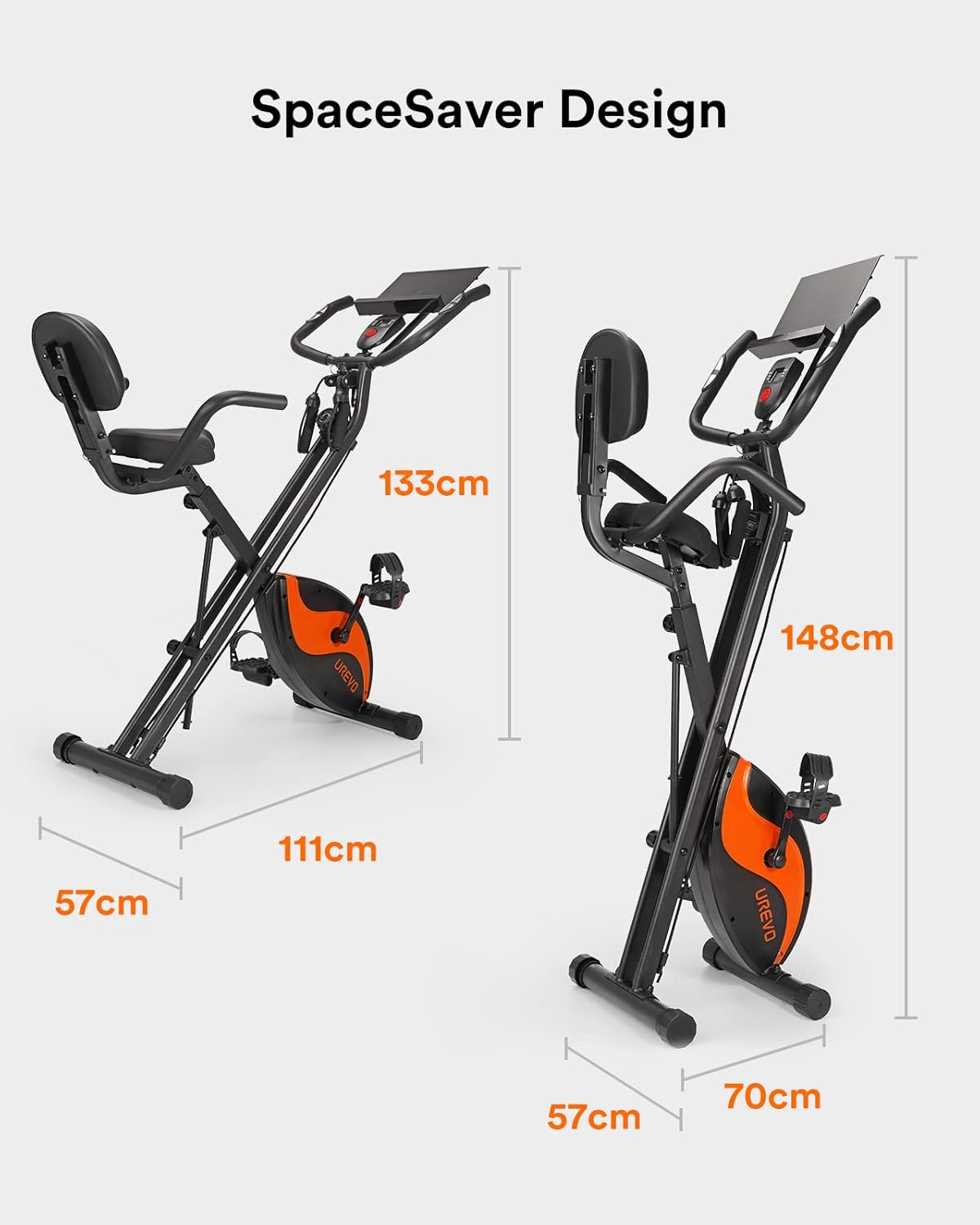 UREVO Foldable Exercise Bike, 330 LBS Capacity, 16 Resistance Levels, Backrest