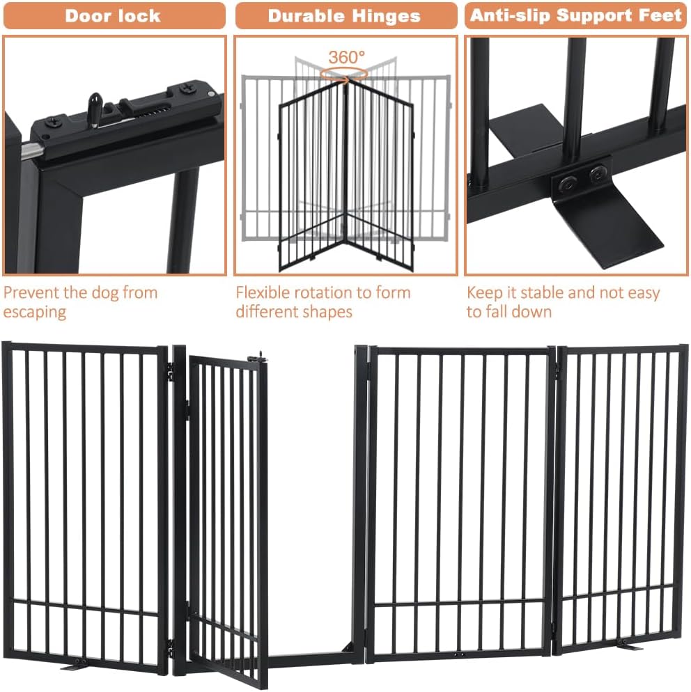 Freestanding Dog Gate 204cm Wide 80cm Tall 4 Panel Foldable Pet Fence SMONTER