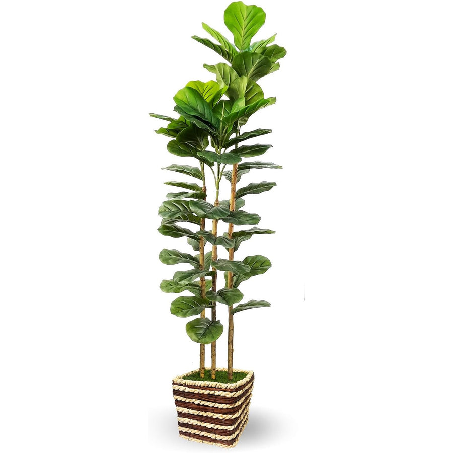 Artificial Fiddle Leaf Fig Tree 150cm Faux Plant Real Wood Trunk Woven Basket