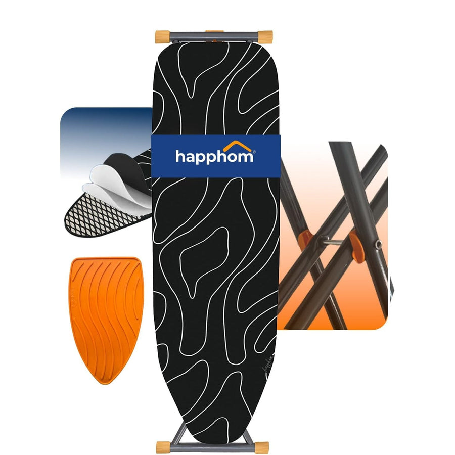 Ironing Board 110x33cm Compact Adjustable Height 3 Layer Cover Black Happhom