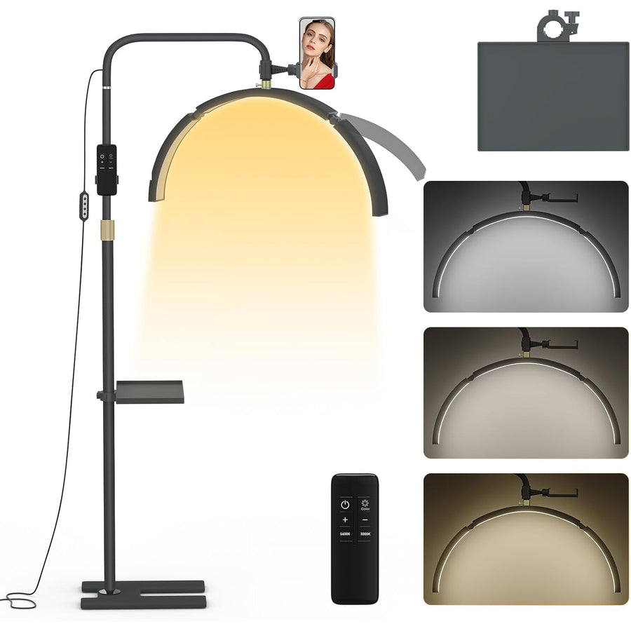 Lmaqfum 29'' Foldable LED Floor Lamp with Phone Holder & Tray for Beauty - Massive Discounts