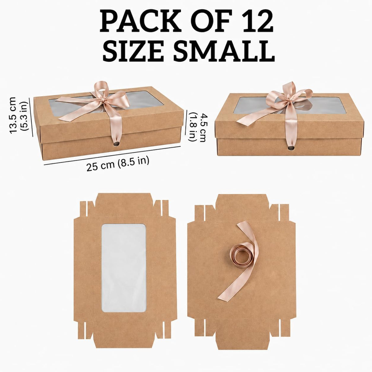 Gift Boxes 12 Pack Black Clear Window Small 21.5x13.5x4.5cm Emartbuy Present Boxes