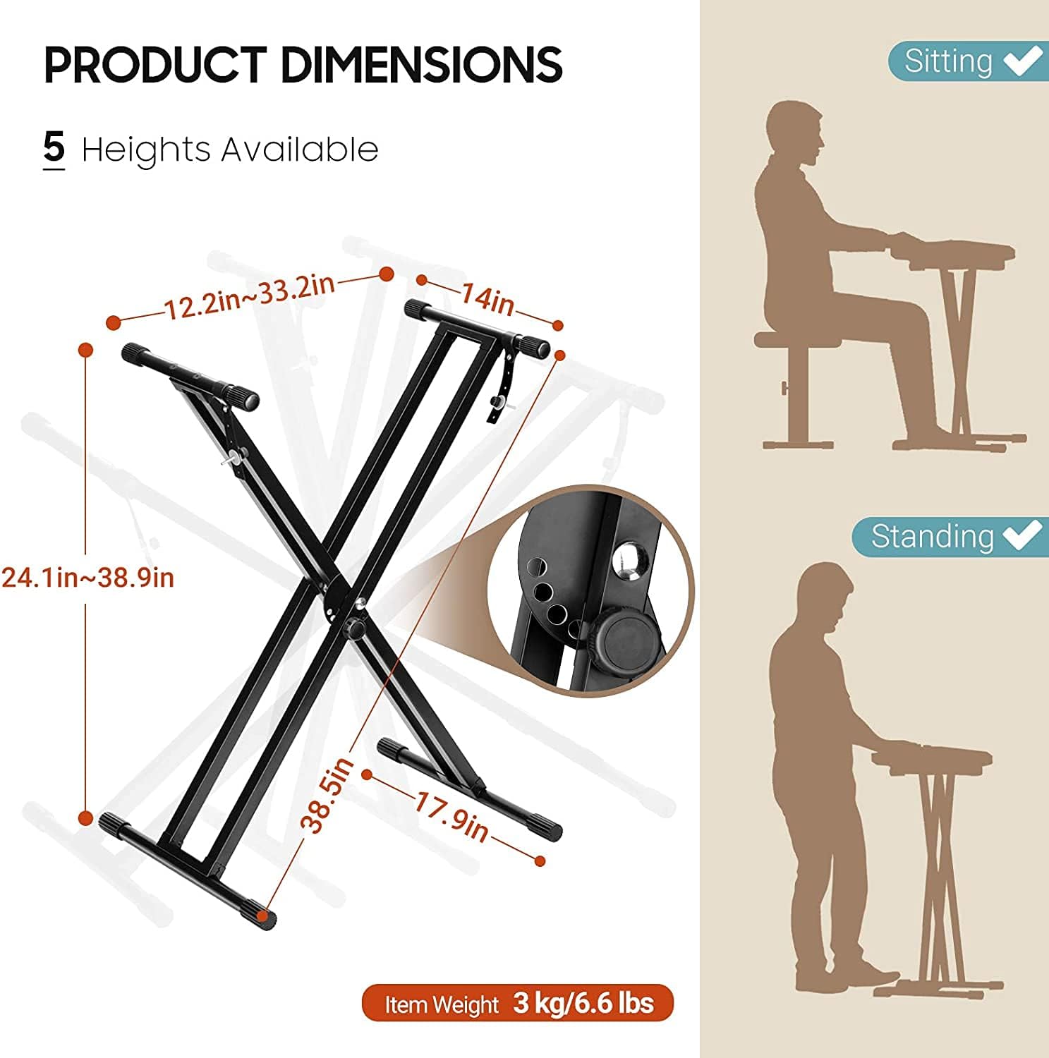 Double X Keyboard Stand 61 76 88 Key Height Adjustable CAHAYA