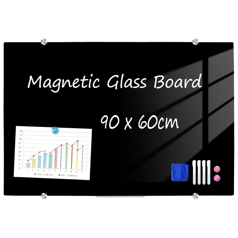 Magnetic Glass Whiteboard 60x90cm Black Frameless Dry Erase Board XIWODE Office