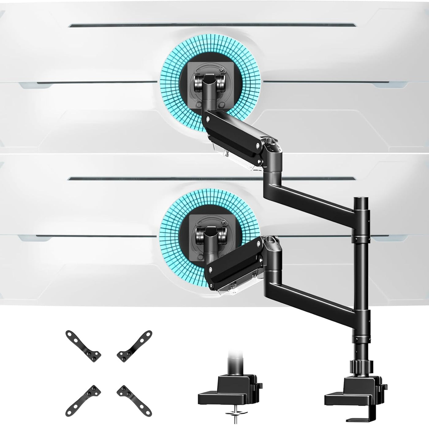 Dual Monitor Arm 24-57 Inch Heavy Duty 27kg VESA 200 Ultrawide Stacked Display