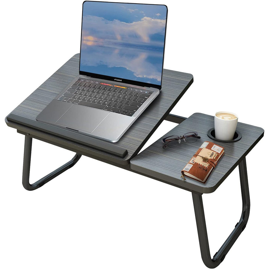 Laptop Bed Table Foldable Legs Cup Slot Reading Notebook Stand  Black Desk Tray