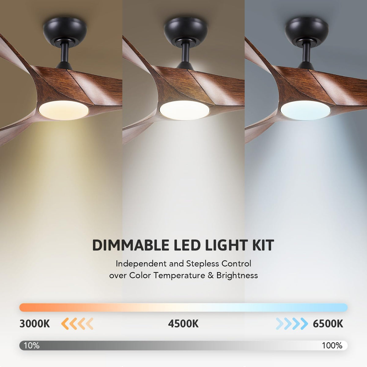 Ceiling Fan with Light 52 Inch Remote Dimmable Reversible DC Motor VONLUCE Walnut