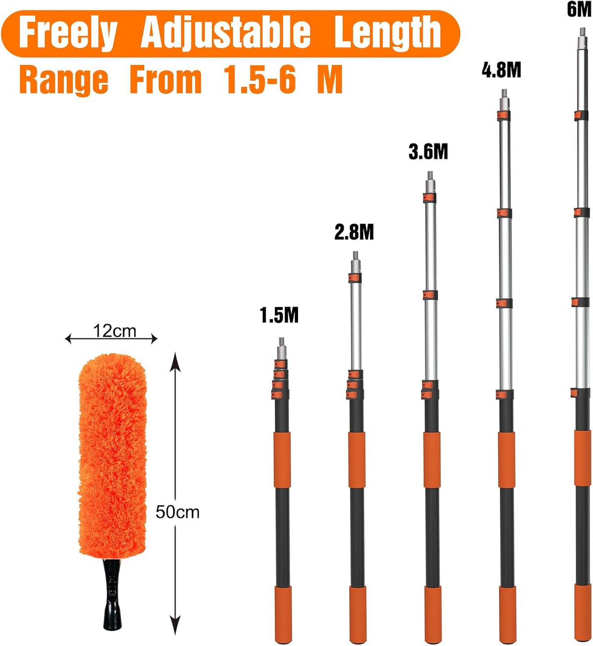Telescopic Feather Duster 6m Cobweb Brush Window Cleaning Kit LAANPOLE