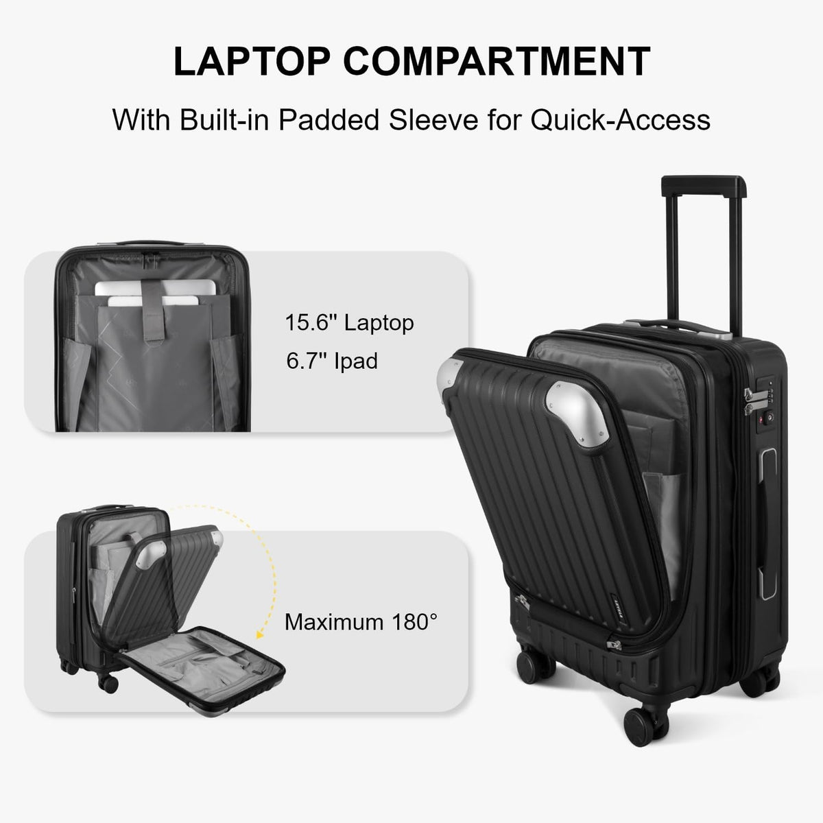 Carry On Suitcase 55cm Expandable Laptop Compartment TSA Black LEVEL8 Cabin Luggage