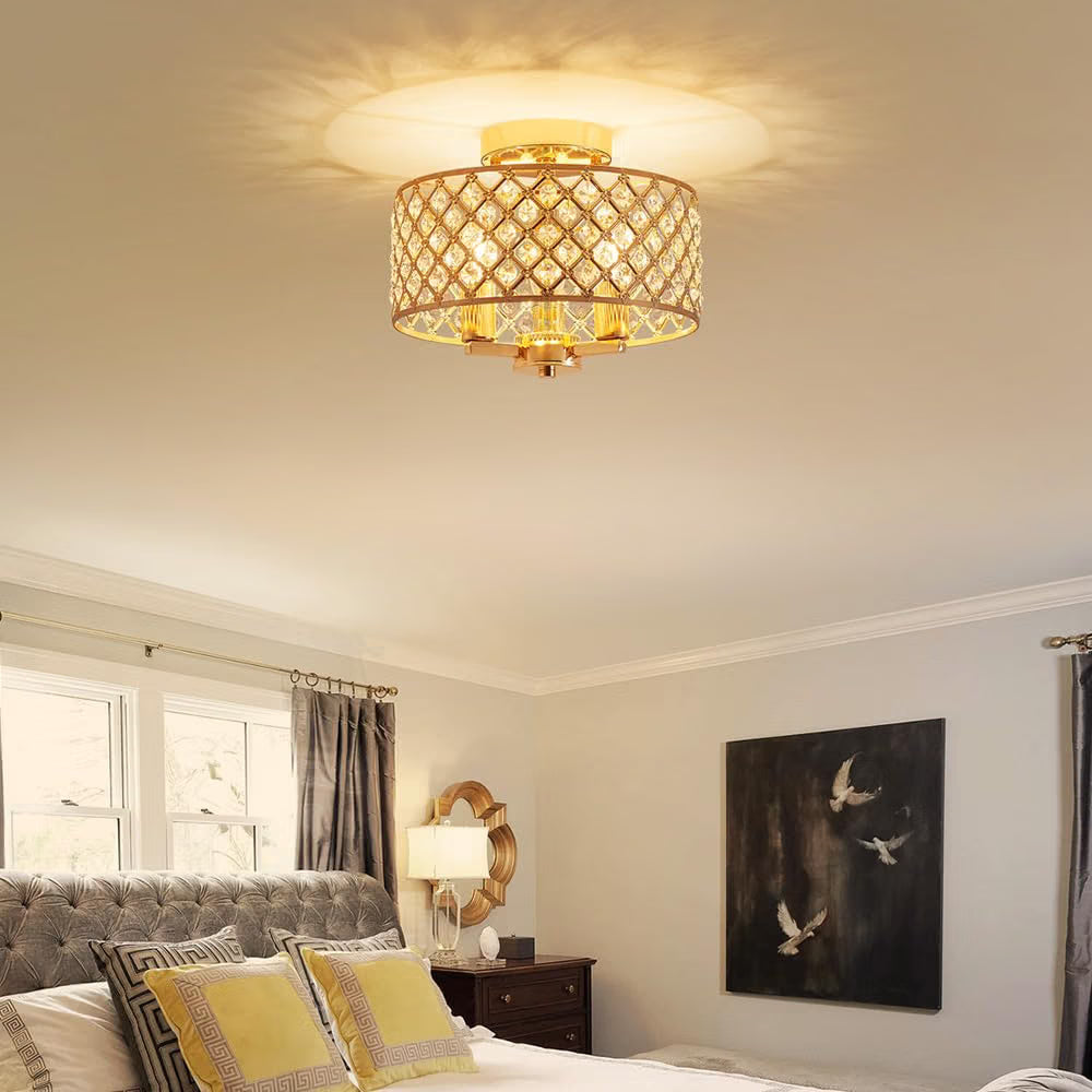 Crystal Ceiling Light 3 Light Gold Semi Flush Modern Chandelier Saint Mossi Home