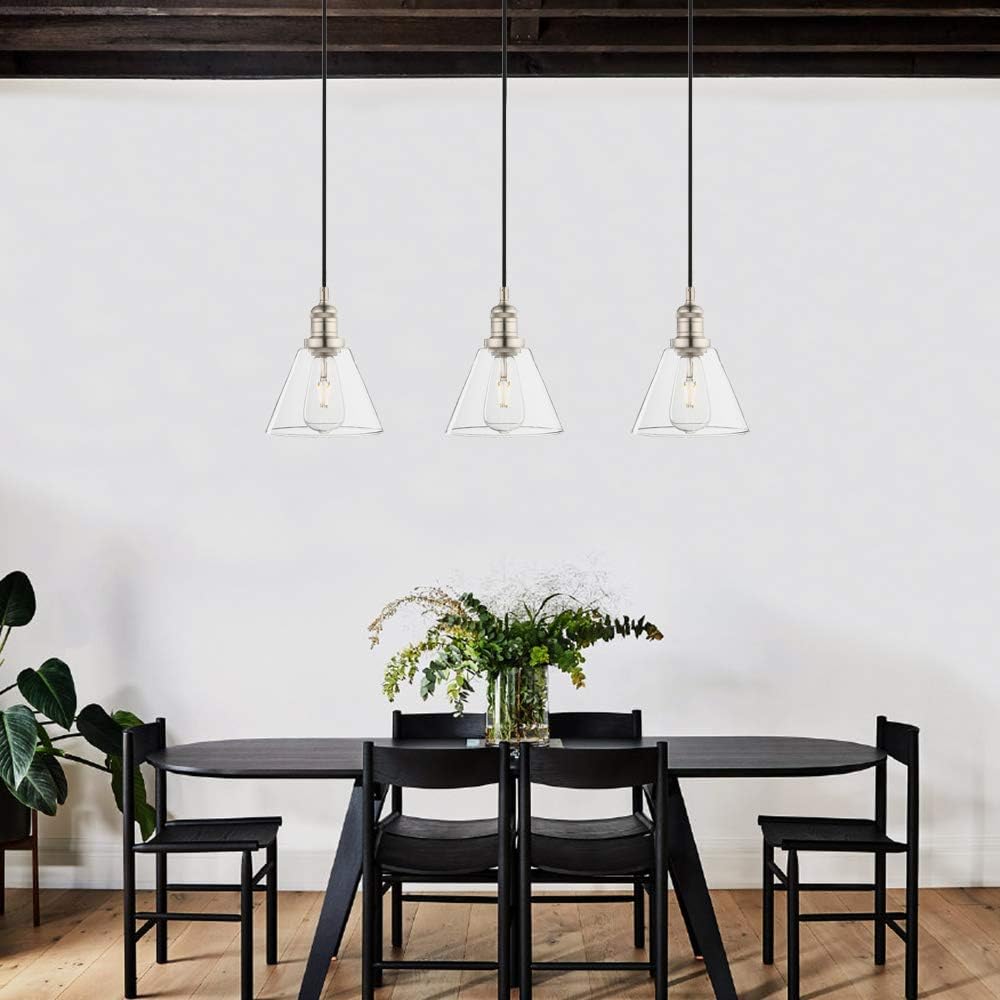 Phansthy Industrial Pendant Light, 3-Light Ceiling Lamp, Adjustable Cords, Glass