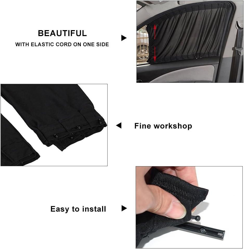 2 Pcs Car Side Window Sunshades, Adjustable UV Block Privacy Curtains, Black